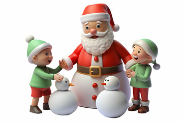Santa Interacting with Children in the Snow: Building a Snowman in Glossy White Snow � Capture Joyful Faces for Holiday Photo Stock