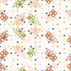 Simple glitch geometric seamless abstract pattern with playful woven summer color. Bright whimsical gender neutral bold irregular shape textile Cotton effect background. 