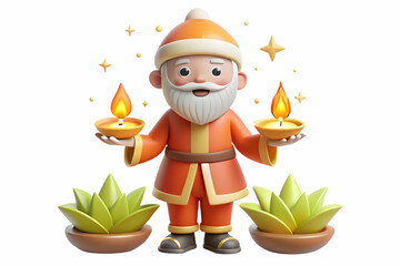 Fototapeta premium Flat Santa with Krathong and Glowing Elements - Capture Santa Beside a Krathong Surrounded by Glowing Features, Ideal for Festive Messaging