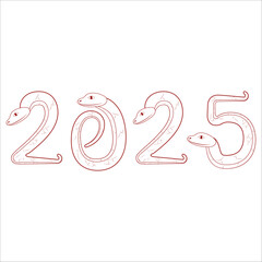 Fototapeta premium Chinese 2025 Contour New Year Numeric. Zodiac Asia Silhouette Snake