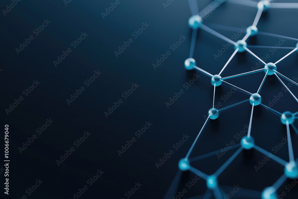 Poster blue digital network, abstract blockchain technology, interconnected dots, iot connection, science e