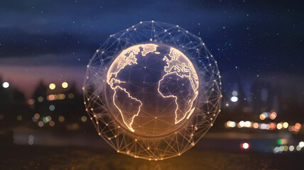 A glowing globe surrounded by interconnected lines, symbolizing global unity and international cooperation facilitated by the United Nations. (indicates United Nations Day).


