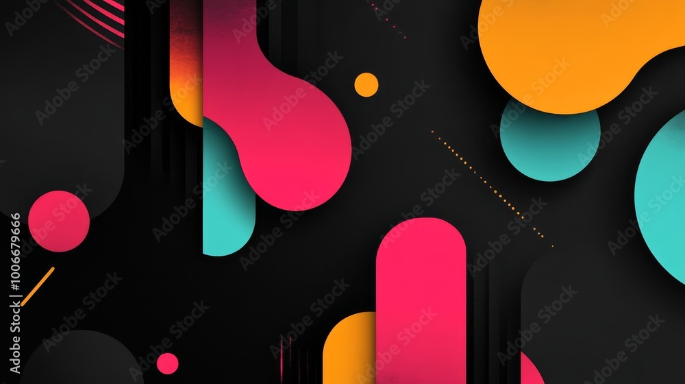 Poster dynamic abstract design with vibrant colors and geometric shapes, creating a visually compelling mod