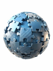 Close-Up of a Floating Policy Puzzle Sphere in Business Space: Interlocking Pieces Representing Holistic Policymaking in a Soft Abstract Environment