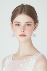 Elegant Portrait of a Woman with Flower Earrings and Glossy Lips