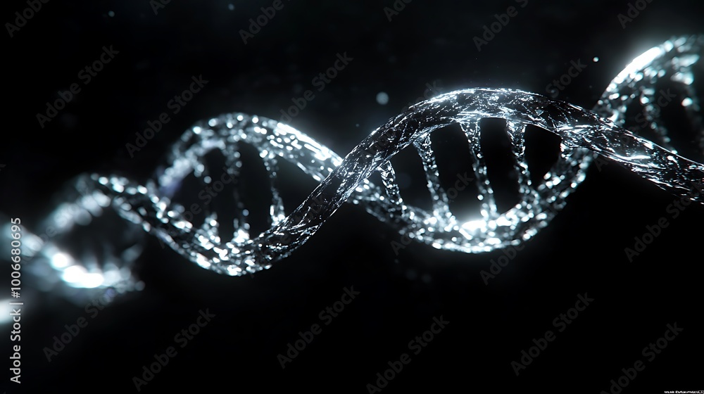 Poster abstract 3d rendering of a dna helix in water droplets