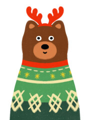 super cute Christmas icons hand-drawn adorable bear teddy character trendy simple illustrations Christmas decoration celebration ornaments stockings gifts transparent background	