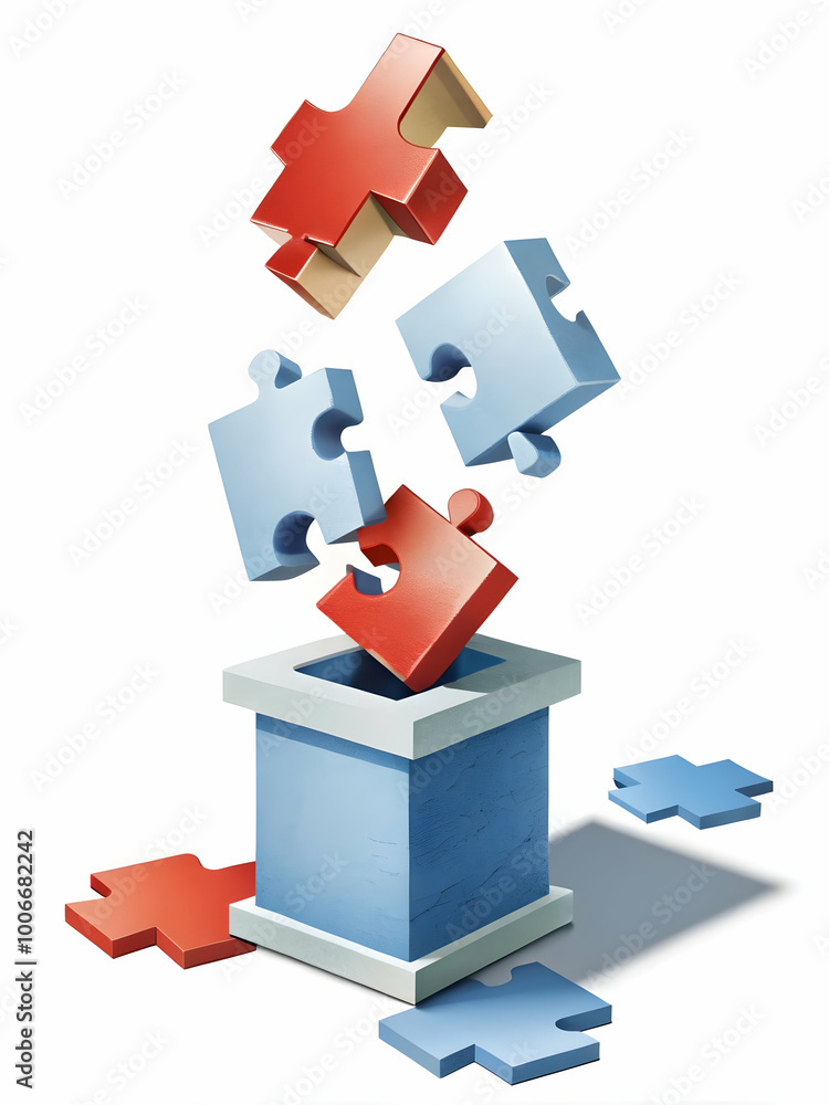 Wall mural Puzzle Pieces Forming a Complete Ballot: Vector Illustration of Informed Decision Making on White Background with Space for Text