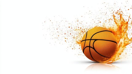 a basketball bouncing clipart, movement illustration, 3D effect, bright orange, isolated on white background
