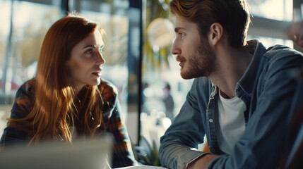 A couple enjoys a deep conversation in a cozy cafe, sharing moments and emotions in a warm atmosphere together.