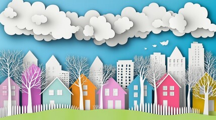 Obraz premium The Dorset marketing background is enhanced with visually appealing paper cut illustrations