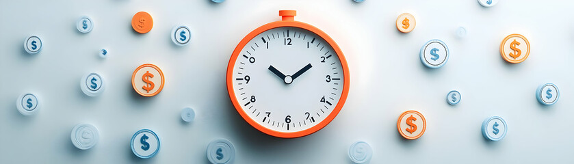 Vector Illustration of Clock and Dollar Sign Icons Symbolizing Time Management in Financial Planning � Perfect for Infographics and Presentations