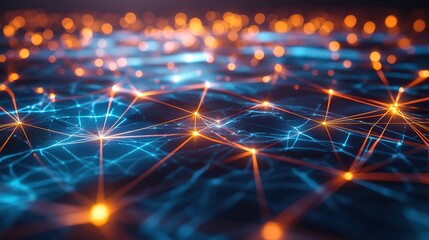 Network technology, interconnected nodes in the digital realm. Data transfer, communication and seamless connectivity for modern enterprises. Efficient, robustv secure tech infrastructure for businss