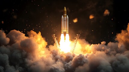 Space rocket launch. 3d render. 