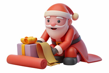 3D Santa's Seamless Reusable Gift Wrap Concept Featuring Playful Cartoon Elements and Vibrant Colors on Isolated White Background