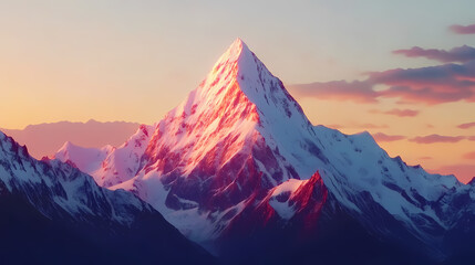 Mountain peak of the tibetan snow-capped mountains, a beautiful panorama of the mountains at sunset of the day, generative ai. Mountain Peak. Illustration