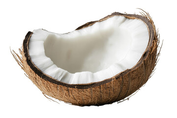 Half of coconut with white flesh on transparent background