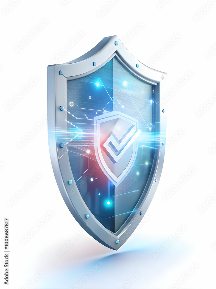 Canvas Prints Holographic Election Security Shield: Glowing Symbol of Integrity with Encryption Features, Close-Up on White Background for Copy Space