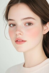 Naklejka premium Natural Beauty Portrait of a Woman with Freckles and Soft Expression