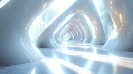 Obraz premium A Futuristic White Corridor With Curved Walls and Bright Light