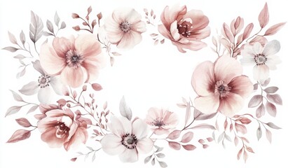 An autumn banner with a watercolor background that features fallen leaves and flowers isolated against a white background.