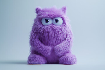 Angry purple monster toy with tufted fur	