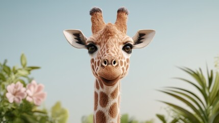 Naklejka premium Playful Giraffe with Long Neck in Soft Pastel Background