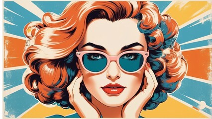 Vintage young lady poster. Vintage summer background