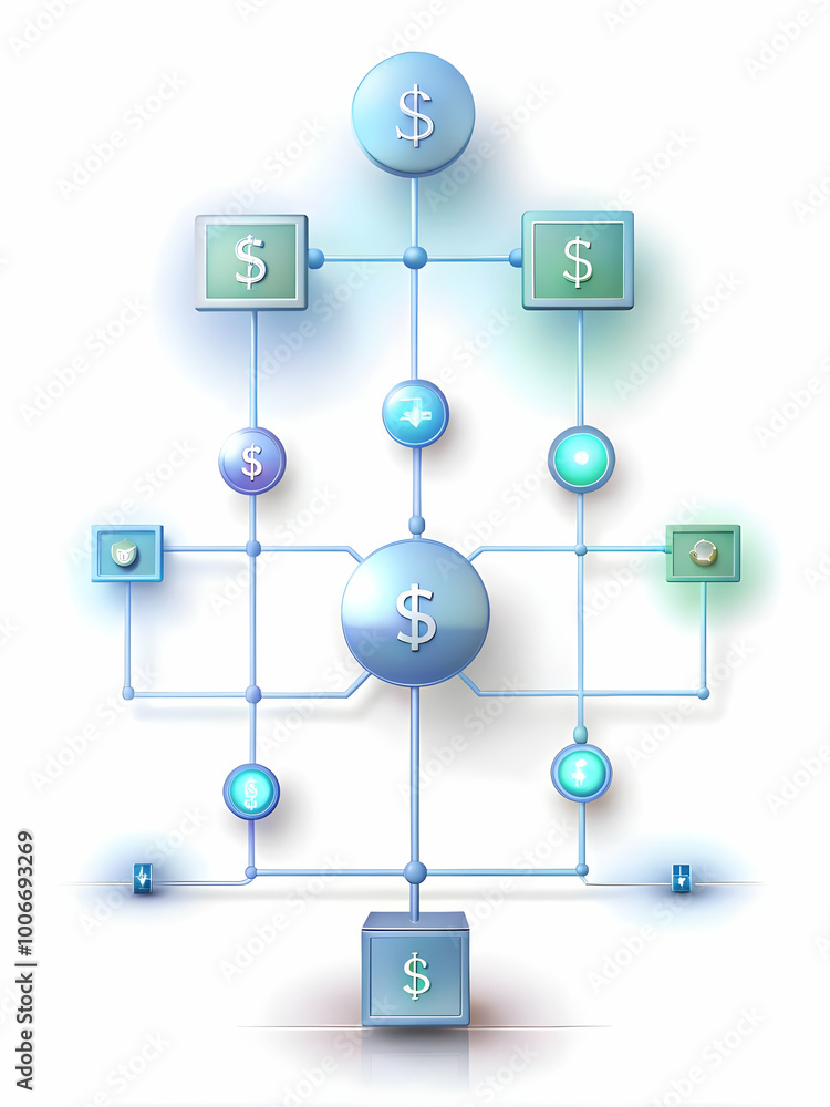 Canvas Prints Holographic Campaign Finance Flowchart: Complex Processes Illustrated with Glowing Arrows and Dollar Symbols in a Clean Environment - Stock Photo