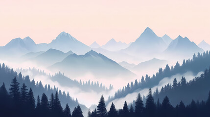 Obraz premium Misty morning in the mountains. Mountain Peak. Illustration