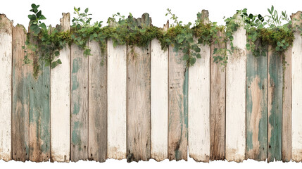 Fototapeta premium Rustic Weathered Wood Fence With Greenery and Flowers