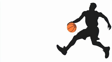 a basketball player silhouette clipart, action pose, 2D vector, solid black, isolated on white background