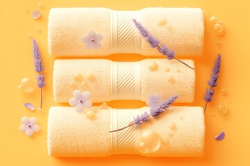 Fluffy Organic Cotton Towels Sprinkled with Delicate Lavender Blooms in Whimsical 3D