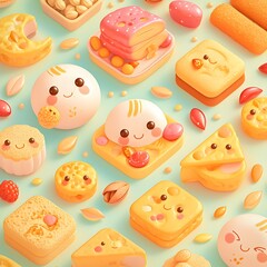 Charming Assortment of Kawaii Style Energy Snacks in Playful 3D