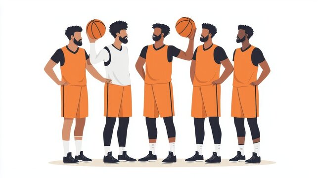 basketball players orange uniforms holding basketballs clip art preview