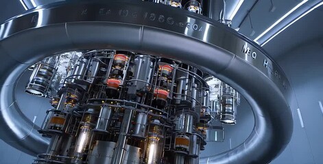 Futuristic quantum supercomputer with advanced tech. Sleek design of a next-gen quantum computational hub