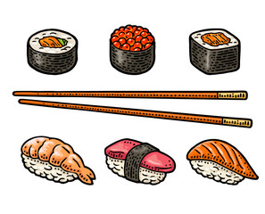 avocado, background, black, board, chalkboard, circle, color, colorful, cucumber, design, draw, engrave, engraved, engraving, fish, graphic, hatching, icon, illustration, ink, isolated, japan, maki, m © MoreVector