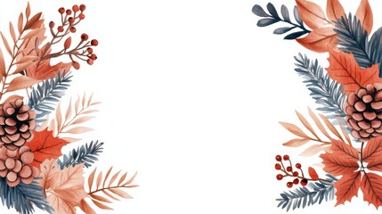 Beautiful winter foliage arrangement with pine cones, berries, and leaves in warm tones, perfect for seasonal designs and decorations.