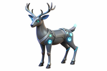 Flat Santa's Cybernetic Reindeer: A Futuristic Vector Illustration Showcasing Intricate Details and Glowing Features, Merging Tradition with Technology