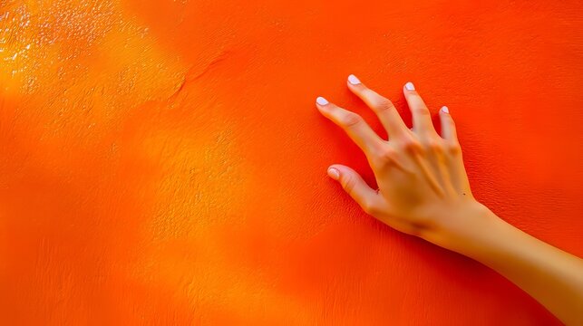 A woman's hand on an orange wall