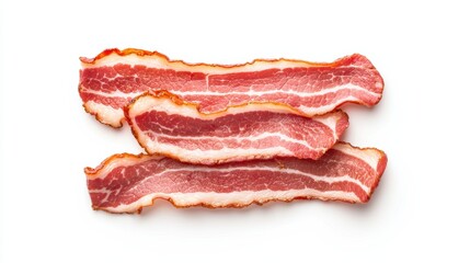 Freshly cooked bacon strips on a white plate, showcasing their crispy texture and appetizing appearance, perfect for culinary use.