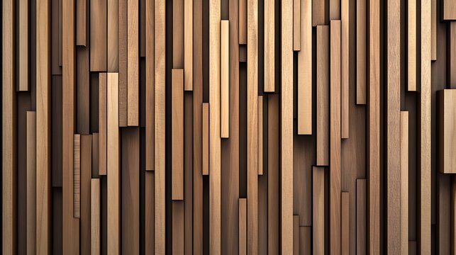  Wall made of wood. Wooden panels made from slats. Texture of vertical timber lines. Modern interior design from planks. Decorative surface for the construction of fences and facades. 