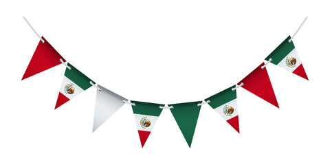 Fototapeta premium Garland with the flag of Mexico on a white background.