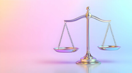 3D Glossy White Background with Floating Holographic Scales Icon � Business Responsibility and Balance Concept for Financial Leadership Campaigns