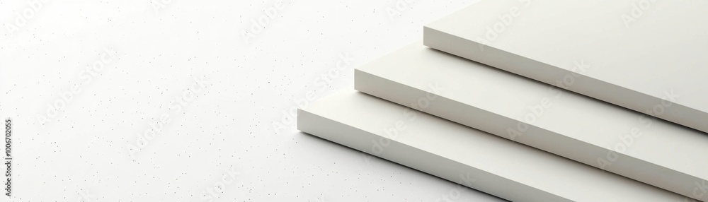 Poster a clean and modern set of white panels stacked on a minimalist surface, showcasing texture and desig