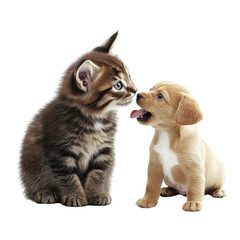 Obraz premium Playful kitten and puppy sharing a moment together transparent background
