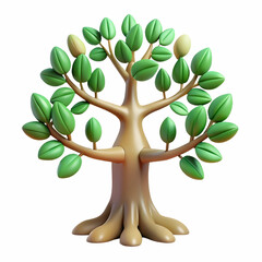 Obraz premium Levitating Policy Tree Concept: A Wide Shot of a Tree with Policy Leaves and Democratic Values Roots, Rotating in Mid-Air Against a White Background