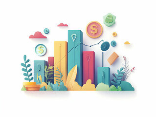 Minimalist Flat Glossy White Background Featuring Subtle Financial Icons like Dollar Signs and Graphs � Perfect for Branding and Business Growth Presentations with Copy Space