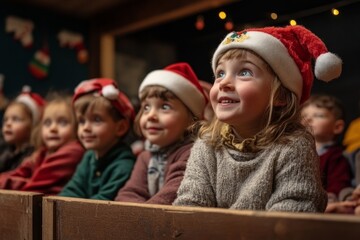 Group of children watching christmas puppets show
