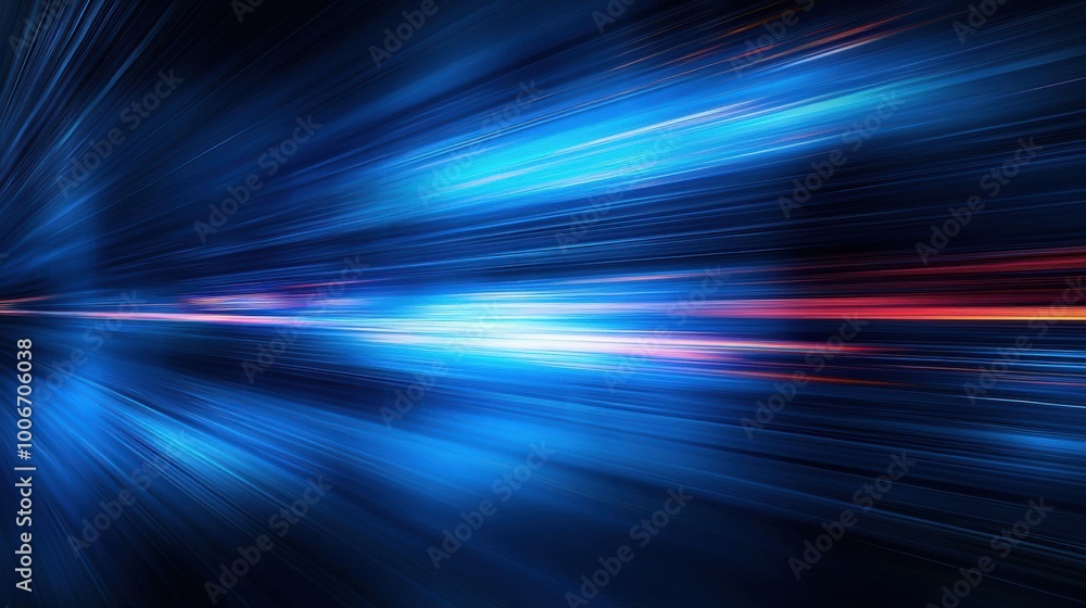 Poster dynamic abstract background featuring blue light streaks, creating a sense of speed and motion suita